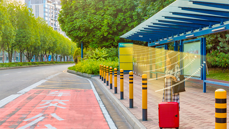 公交站臺集成定向音響，定向發聲示意圖