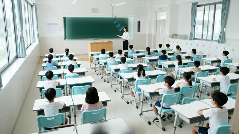 清聽聲學教室無感拾音系統，場景示意圖