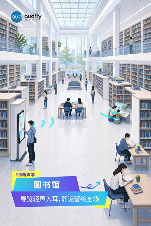 清聽聲學定向發(fā)聲技術(shù)應用于圖書館導覽系統(tǒng),實現(xiàn)精準語音導引,不影響閱讀環(huán)境