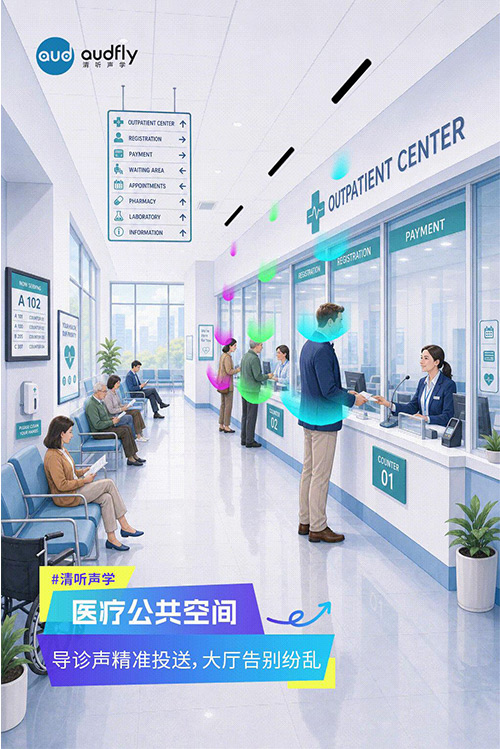 清聽聲學定向發(fā)聲技術(shù)應用于醫(yī)院公共空間,實現(xiàn)精準導診,營造安靜舒適的就診環(huán)境