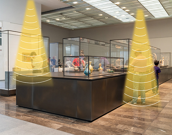 展廳定向音響精準(zhǔn)聲音控制，區(qū)域語音獨(dú)立，無干擾。